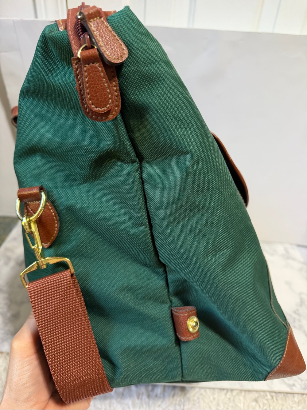 Vintage Ralph Lauren fragrance large green brown duffle travel crossbody bag - Picture 10 of 13